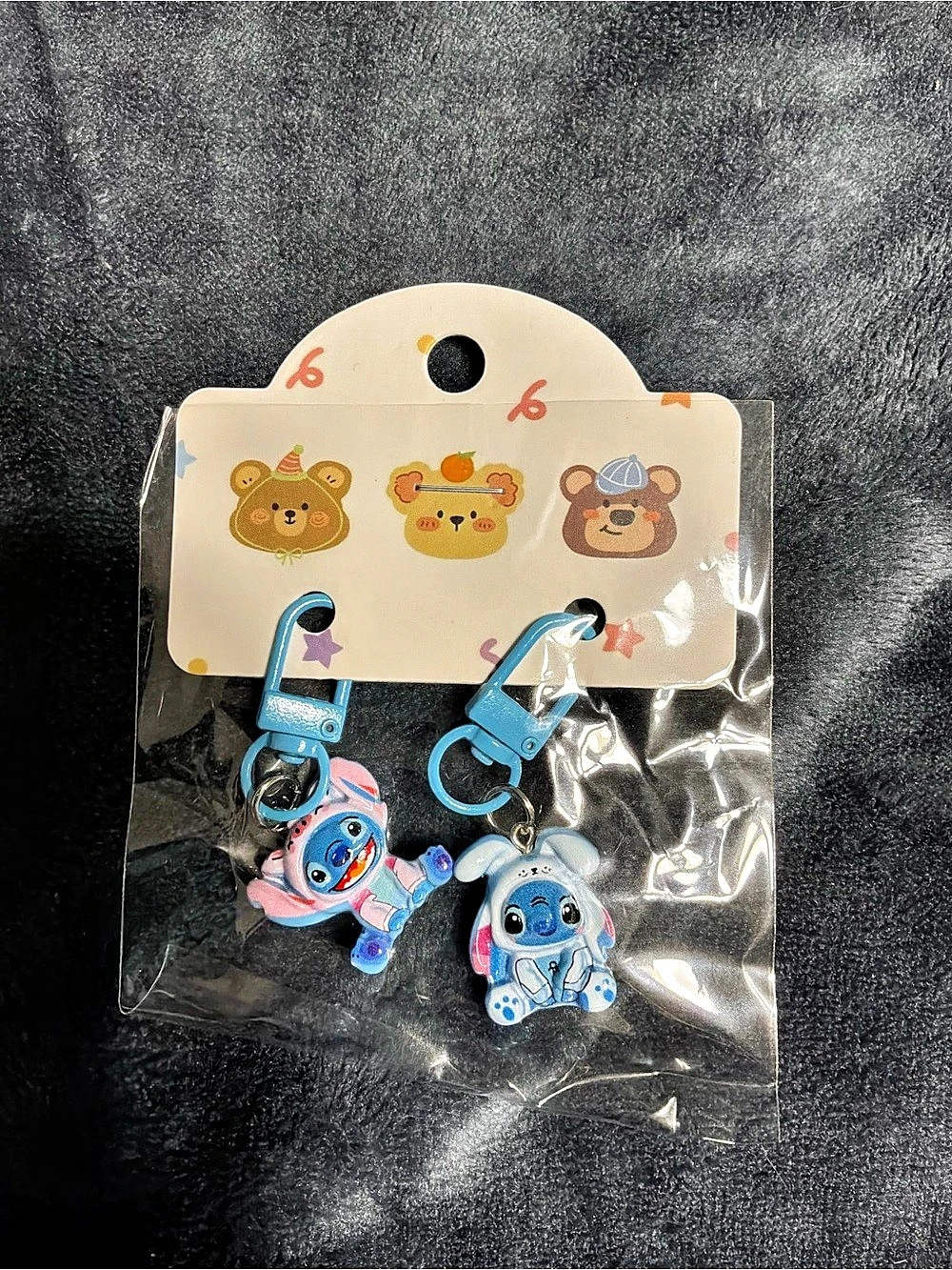 Stitch in costume Character Charm Zipper Pull Keychains in Blue & Pink NWT